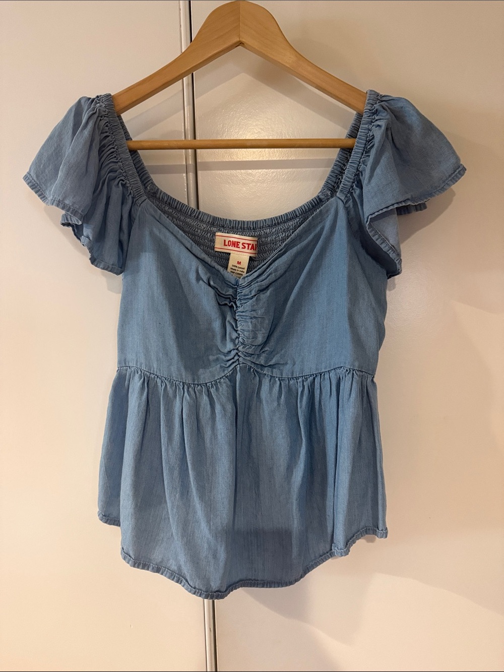 Lone Star Light Blue Peplum Denim-Style Women's Top